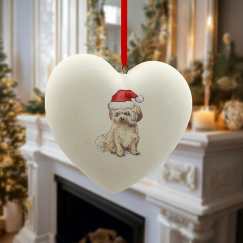 Havanese Fawn in Santa Hat Christmas Heart Bauble